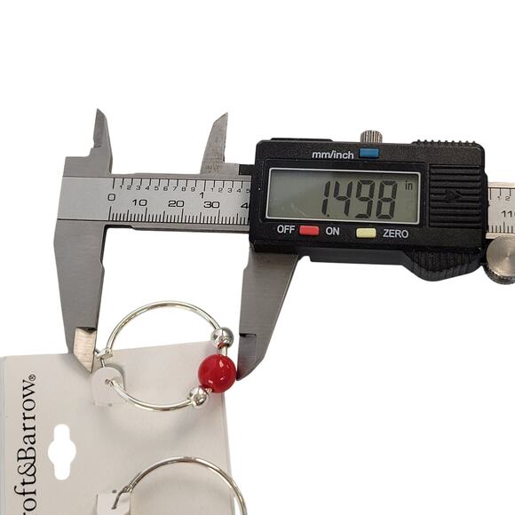 Croft & Barrow Hoop Earrings Red Beads Silver Tone Pierced, Free Gift Bag 1.5 in - Picture 5 of 7